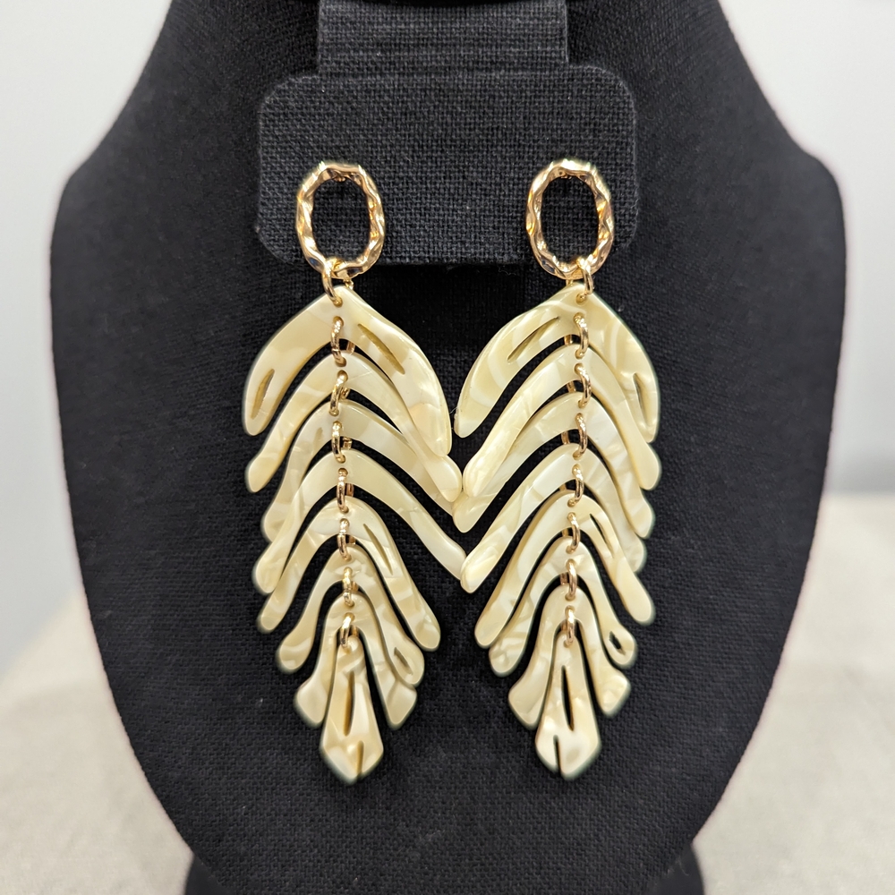 Elegant Gold and Cream Leaf Earrings
